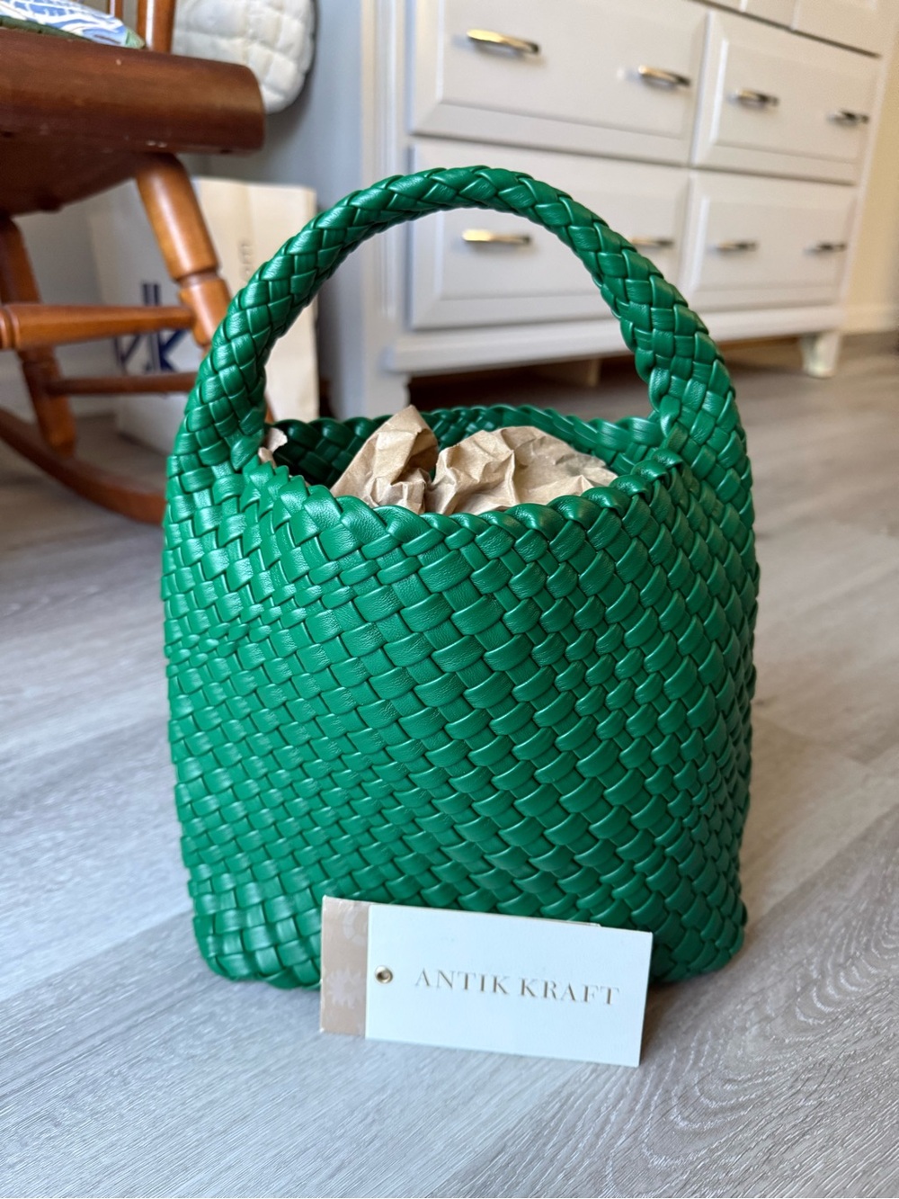 Antik Kraft Emerald Green Woven Mini Bucket Bag